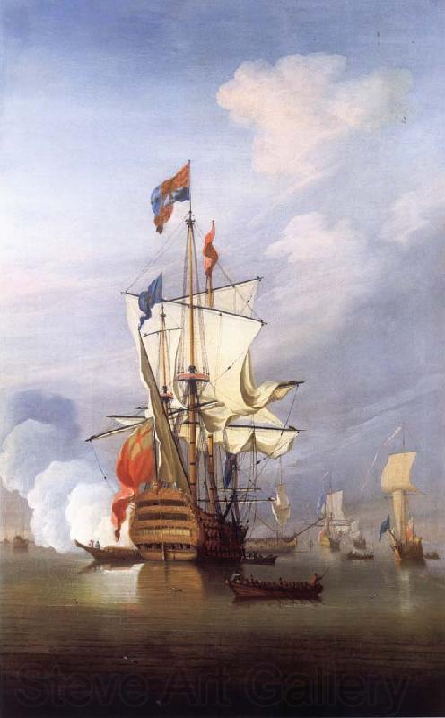 Monamy, Peter The First-rate ship Royal Sovereign stern  quarter view,in a calm France oil painting art